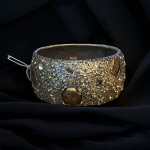 Tat2 Designs wide hammered silver embellished hinged bracelet